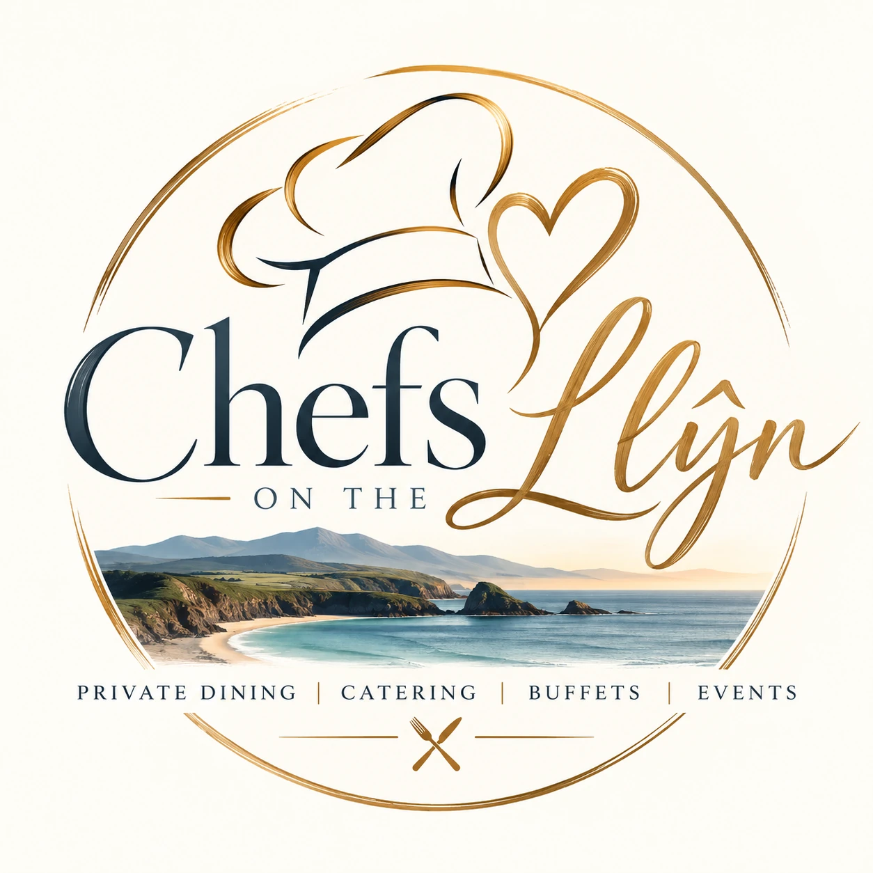 Chefs on the Llŷn heart and chef hat logo